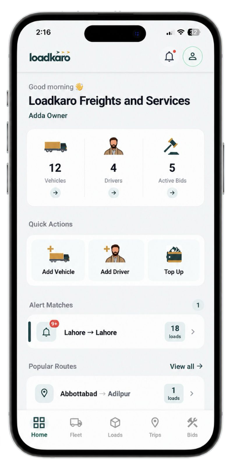 Loadkaro Adda app for fleet operators and transporters in Pakistan